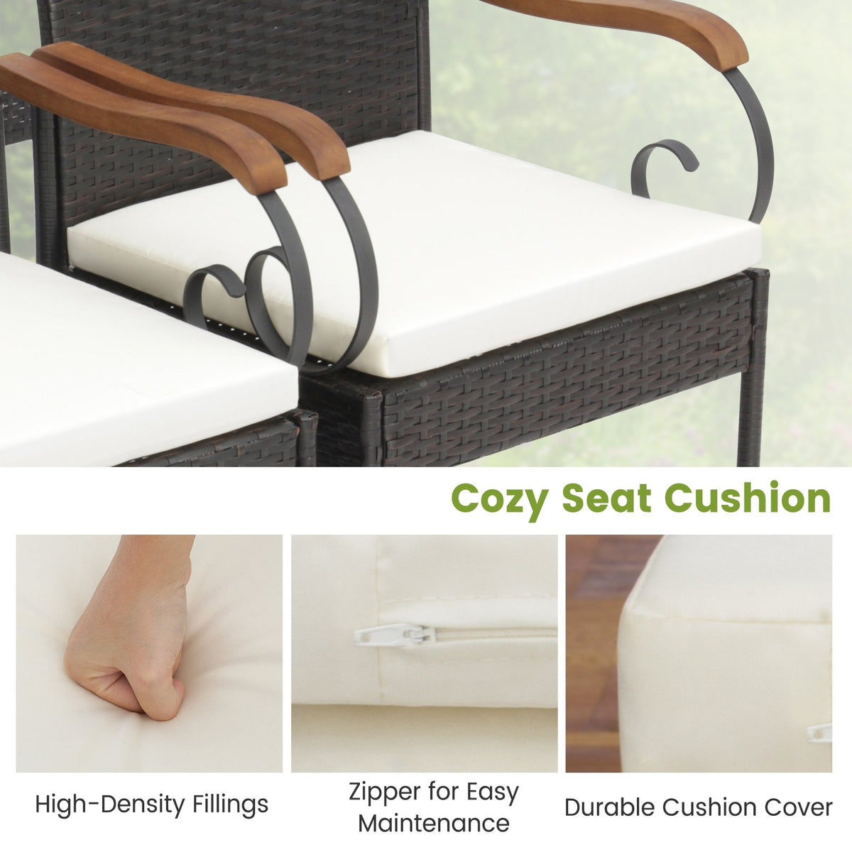 Set of 2/4 Outdoor PE Wicker Chair with Acacia Wood Armrests-Set of 2 view 5