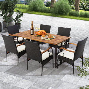 Set of 2/4 Outdoor PE Wicker Chair with Acacia Wood Armrests-Set of 2 view 6