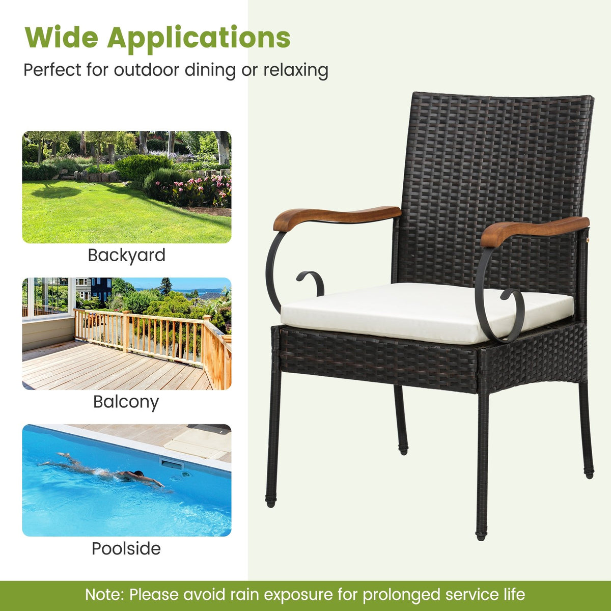 Set of 2/4 Outdoor PE Wicker Chair with Acacia Wood Armrests-Set of 2 view 9