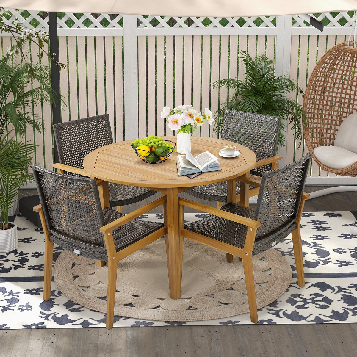 Set of 4 Outdoor Rattan Chair with Sturdy Acacia Wood Frame-Set of 4 view 2