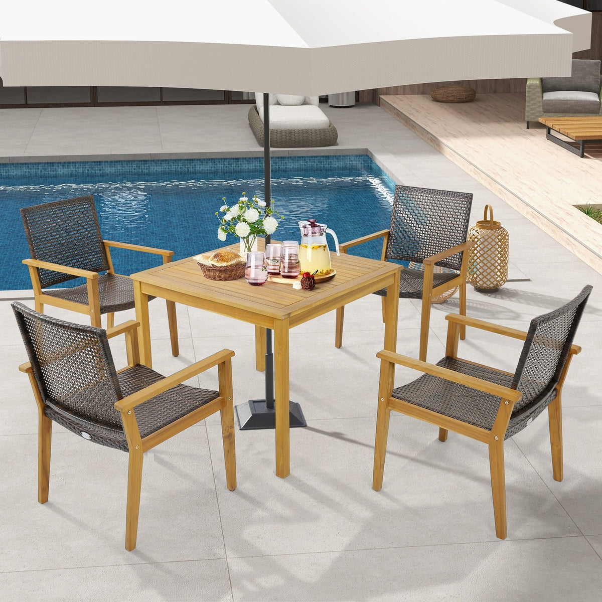 Set of 4 Outdoor Rattan Chair with Sturdy Acacia Wood Frame-Set of 4 view 3