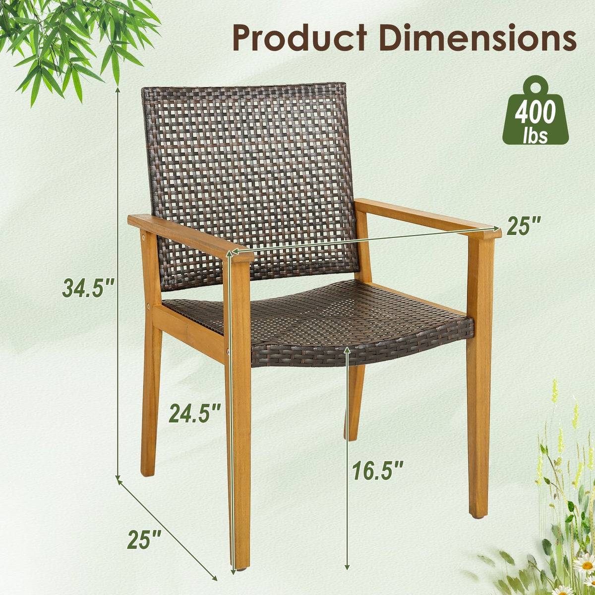 Set of 4 Outdoor Rattan Chair with Sturdy Acacia Wood Frame-Set of 4 view 4