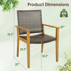 Set of 4 Outdoor Rattan Chair with Sturdy Acacia Wood Frame-Set of 4 view 4