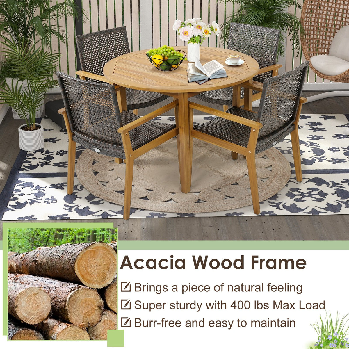 Set of 4 Outdoor Rattan Chair with Sturdy Acacia Wood Frame-Set of 4 view 5
