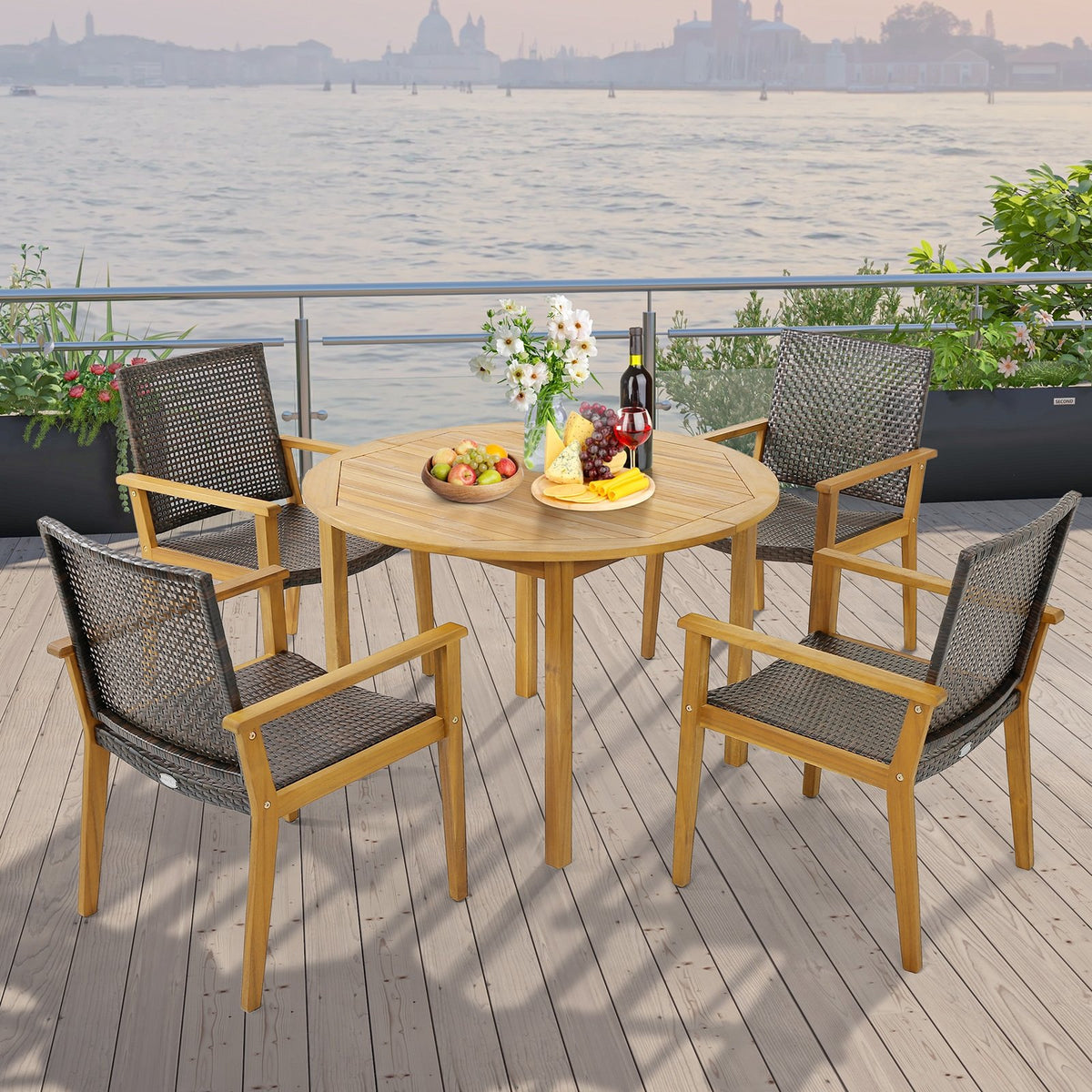 Set of 4 Outdoor Rattan Chair with Sturdy Acacia Wood Frame-Set of 4 view 6