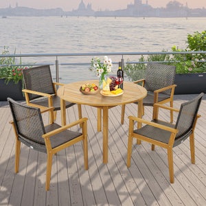 Set of 4 Outdoor Rattan Chair with Sturdy Acacia Wood Frame-Set of 4 view 6