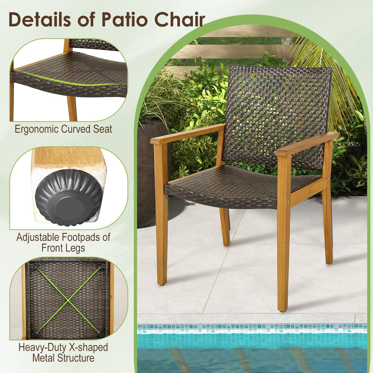 Set of 4 Outdoor Rattan Chair with Sturdy Acacia Wood Frame-Set of 4 view 8