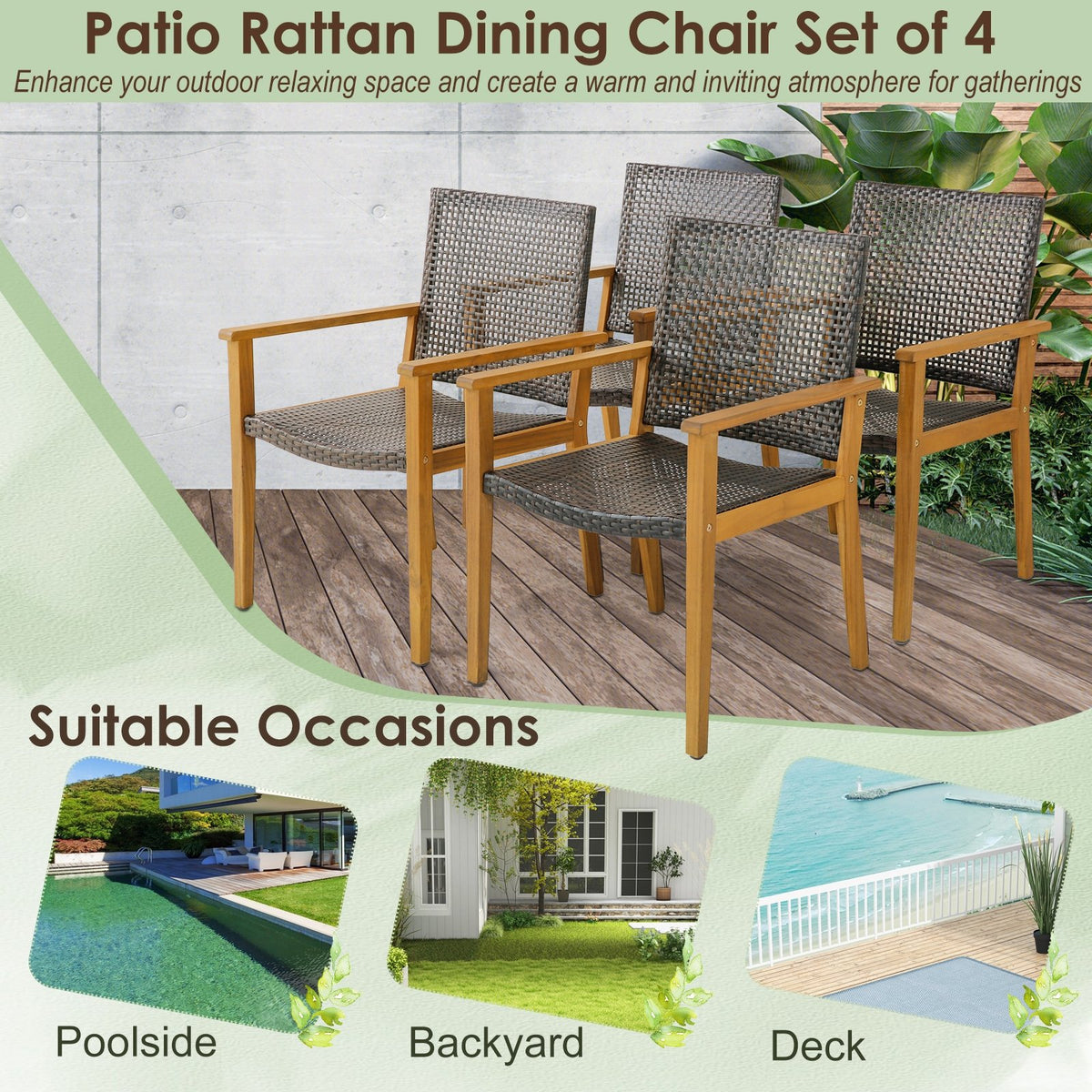 Set of 4 Outdoor Rattan Chair with Sturdy Acacia Wood Frame-Set of 4 view 9