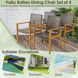 Set of 4 Outdoor Rattan Chair with Sturdy Acacia Wood Frame-Set of 4 view 9