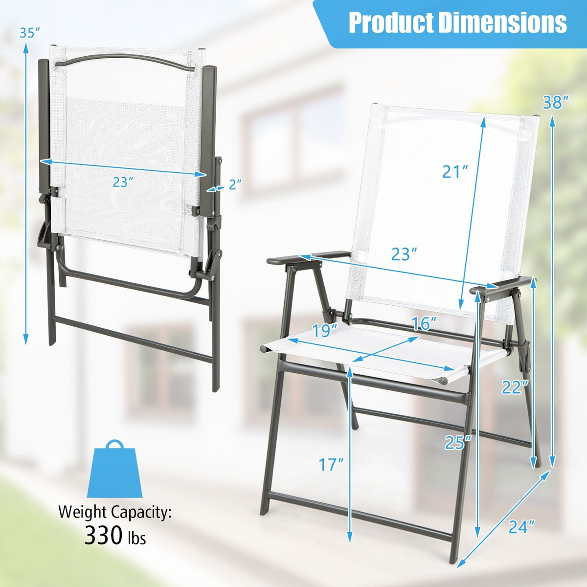 Set of 4 Patio Folding Chair Set with Rustproof Metal Frame-White view 4
