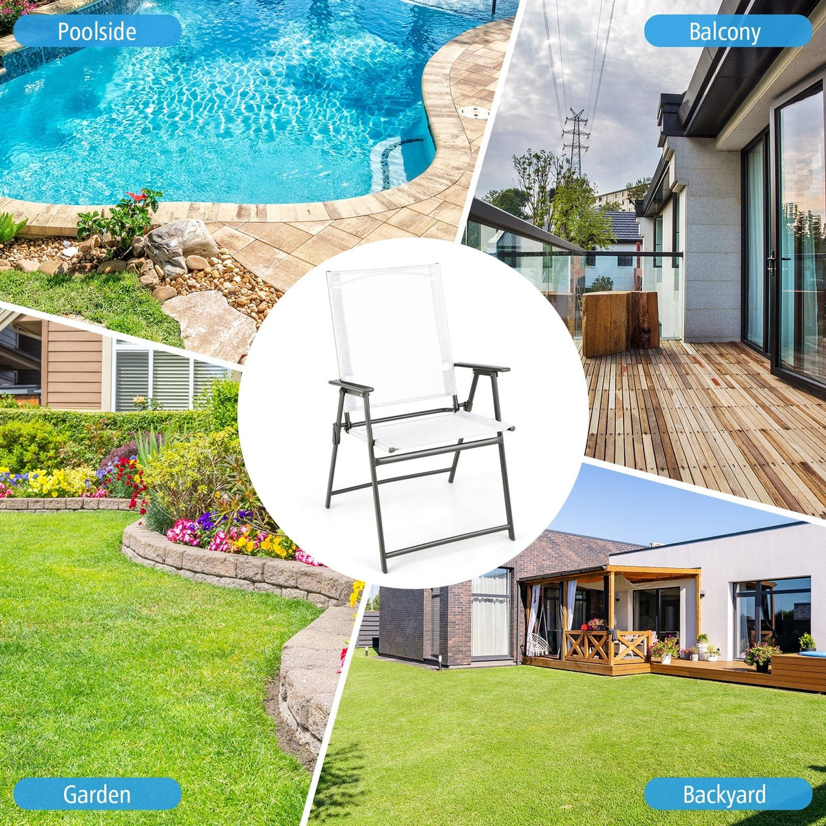 Set of 4 Patio Folding Chair Set with Rustproof Metal Frame-White view 5