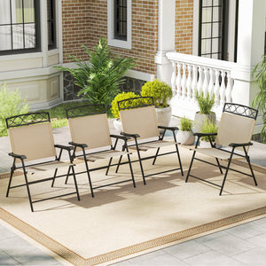 Set of 4 Patio Folding Chairs Set Dining Chairs with Armrests-Beige view 2