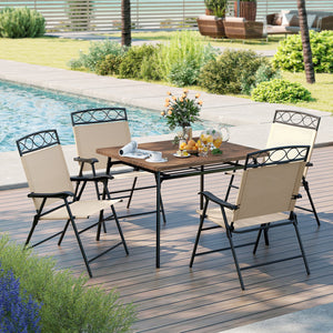 Set of 4 Patio Folding Chairs Set Dining Chairs with Armrests-Beige view 3