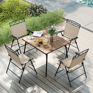 Set of 4 Patio Folding Chairs Set Dining Chairs with Armrests-Beige view 5