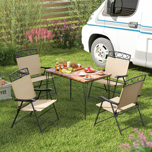 Set of 4 Patio Folding Chairs Set Dining Chairs with Armrests-Beige view 6