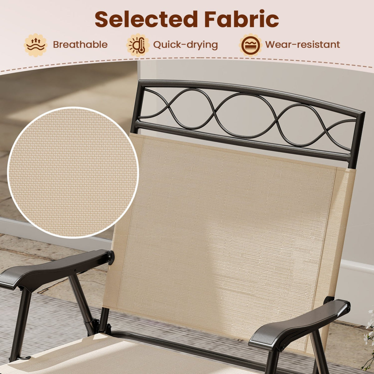 Set of 4 Patio Folding Chairs Set Dining Chairs with Armrests-Beige view 7