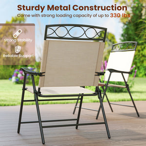 Set of 4 Patio Folding Chairs Set Dining Chairs with Armrests-Beige view 8