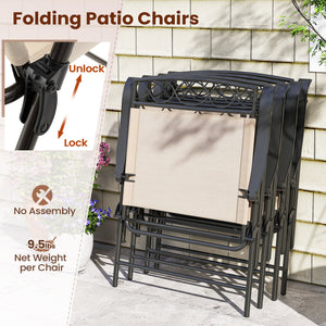 Set of 4 Patio Folding Chairs Set Dining Chairs with Armrests-Beige view 9