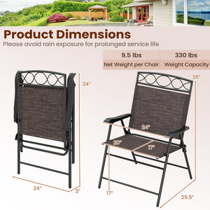 Set of 4 Patio Folding Chairs Set Dining Chairs with Armrests-Brown view 4