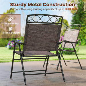 Set of 4 Patio Folding Chairs Set Dining Chairs with Armrests-Brown view 7