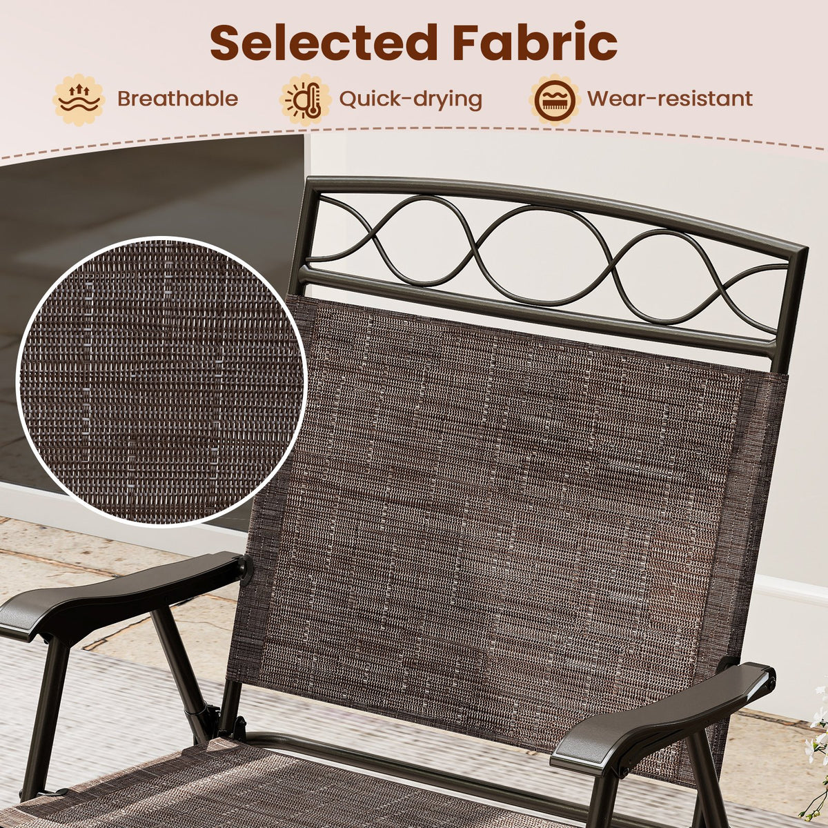Set of 4 Patio Folding Chairs Set Dining Chairs with Armrests-Brown view 8