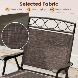 Set of 4 Patio Folding Chairs Set Dining Chairs with Armrests-Brown view 8
