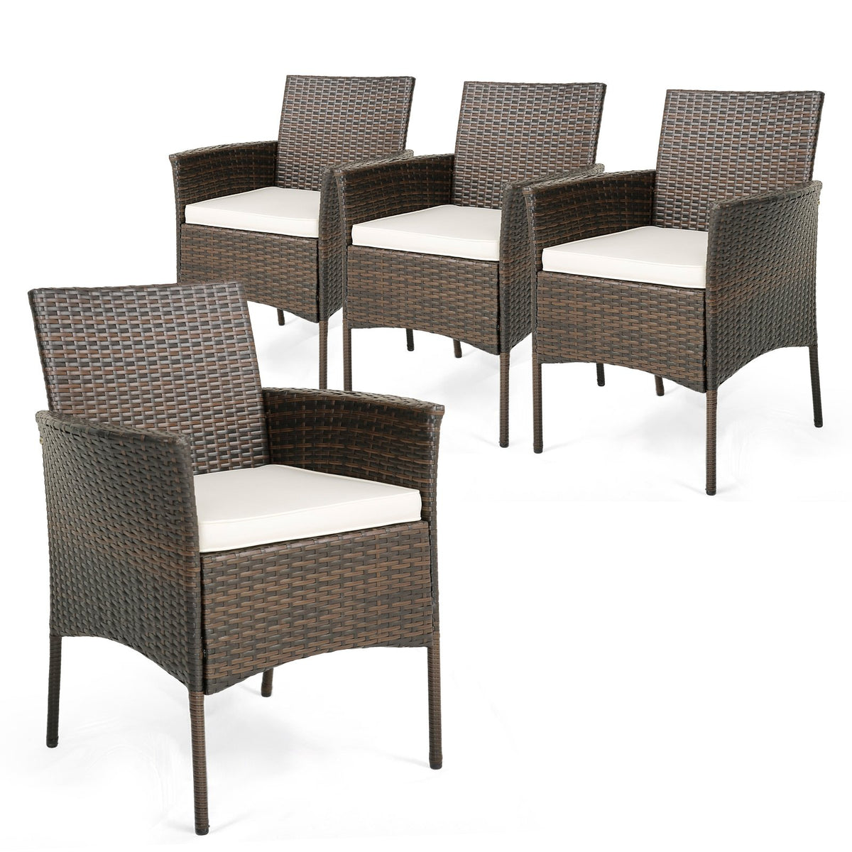 Set of 4 Patio PE Wicker Dining Chairs with Seat Cushions and Armrests-Set of 4 view 4