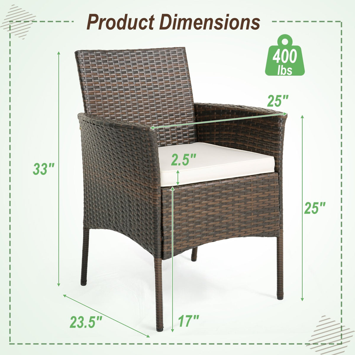 Set of 4 Patio PE Wicker Dining Chairs with Seat Cushions and Armrests-Set of 4 view 5