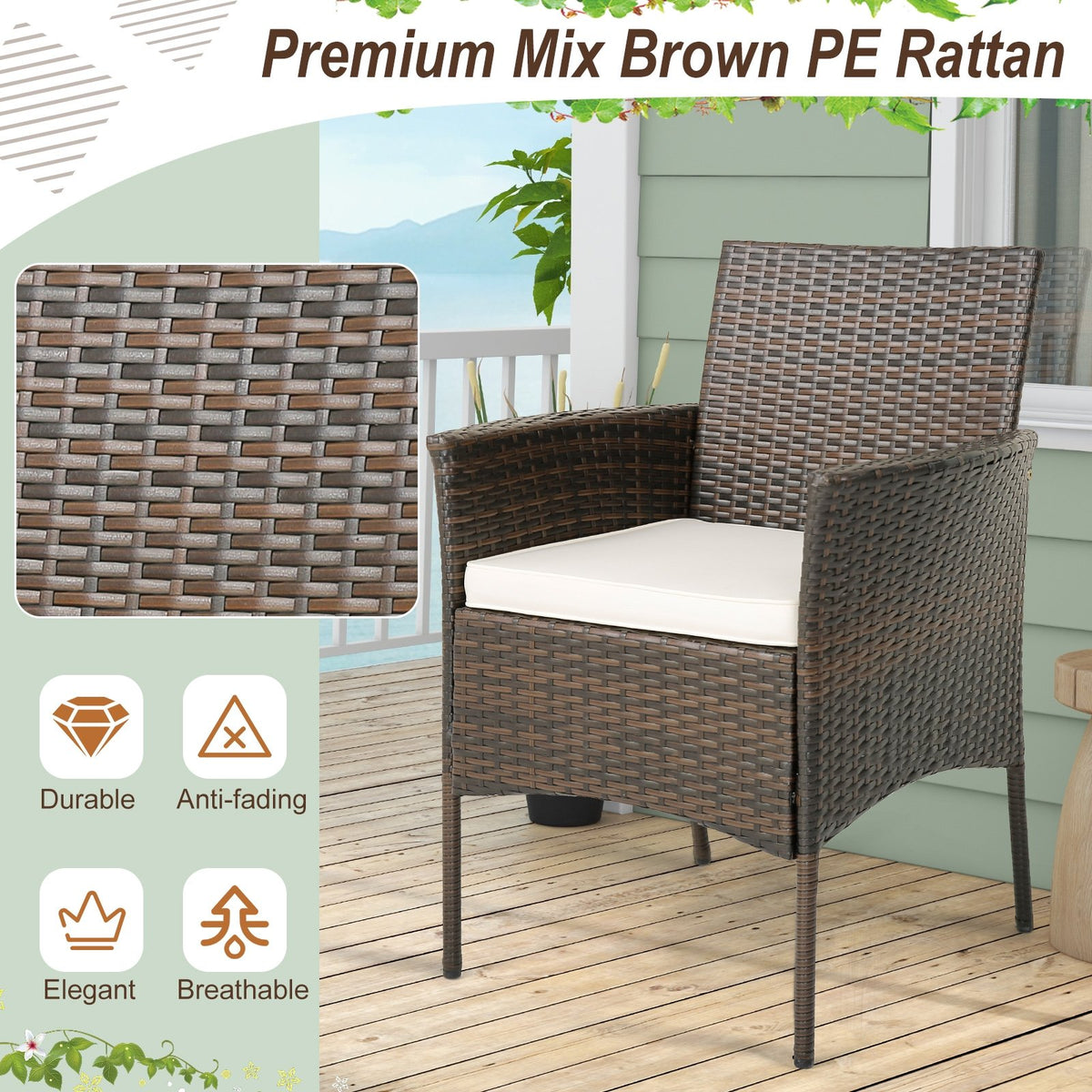 Set of 4 Patio PE Wicker Dining Chairs with Seat Cushions and Armrests-Set of 4 view 6