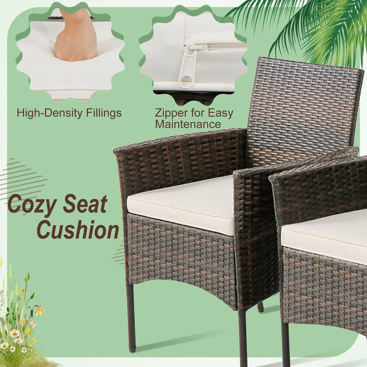 Set of 4 Patio PE Wicker Dining Chairs with Seat Cushions and Armrests-Set of 4 view 8