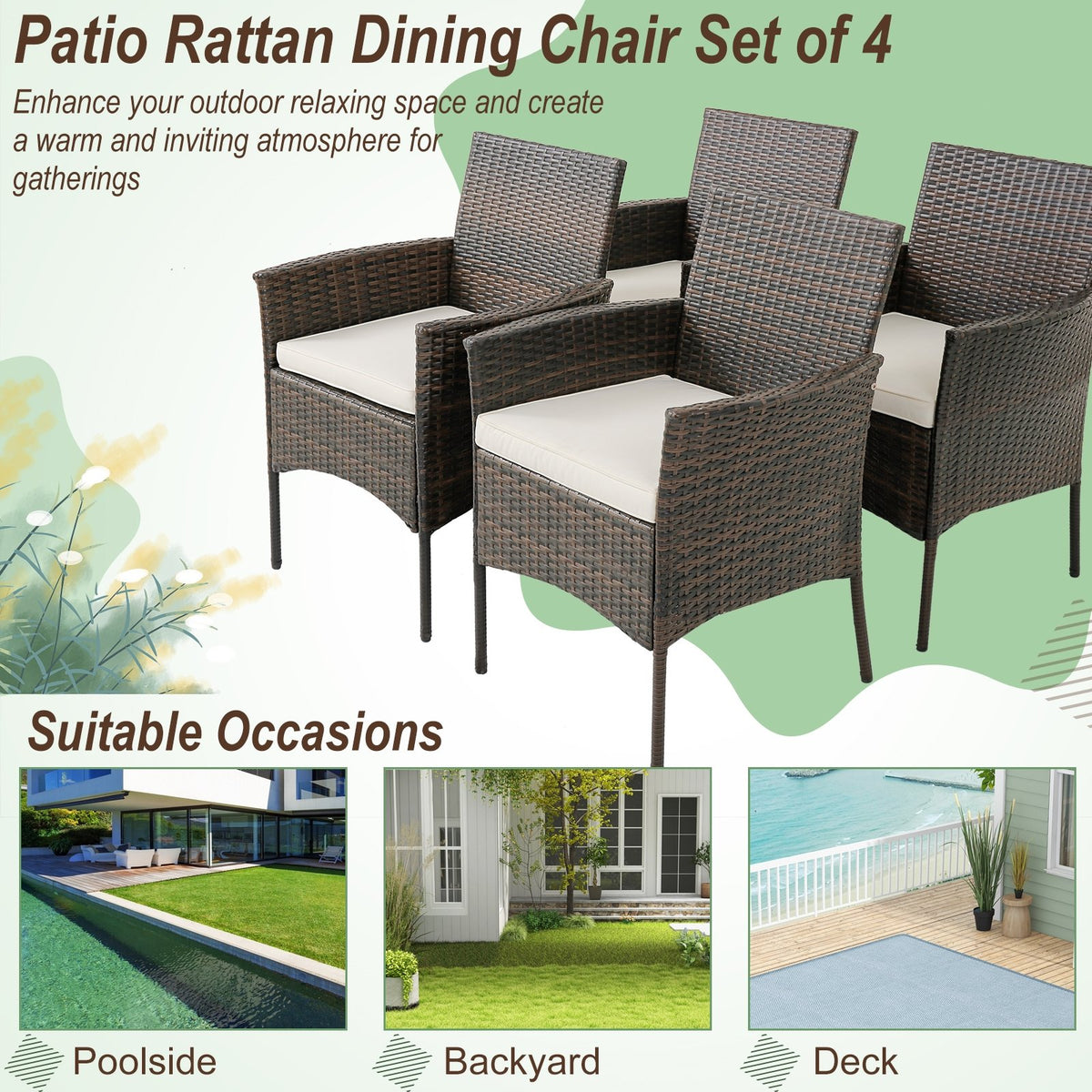 Set of 4 Patio PE Wicker Dining Chairs with Seat Cushions and Armrests-Set of 4 view 9
