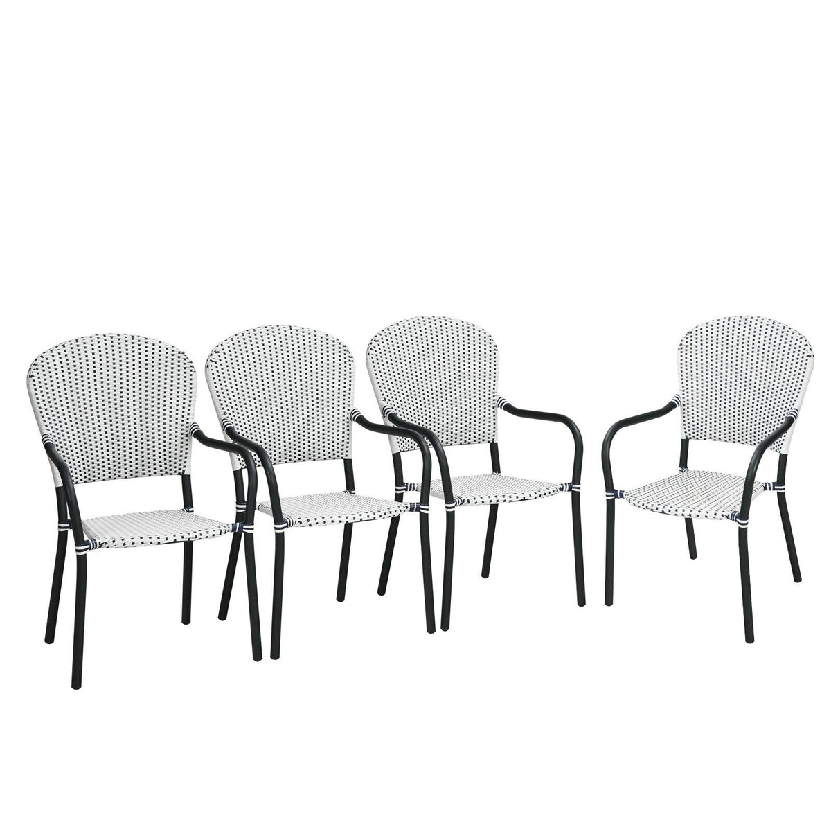 Set of 4 Patio Rattan Stackable Dining Chair with, Armrest for Garden-White