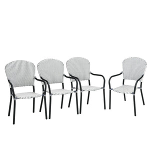 Set of 4 Patio Rattan Stackable Dining Chair with, Armrest for Garden-White