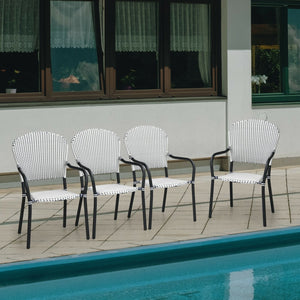 Set of 4 Patio Rattan Stackable Dining Chair with, Armrest for Garden-White view 2