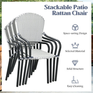 Set of 4 Patio Rattan Stackable Dining Chair with, Armrest for Garden-White view 5
