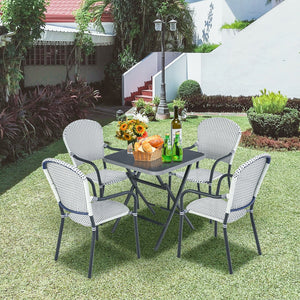 Set of 4 Patio Rattan Stackable Dining Chair with, Armrest for Garden-White view 6