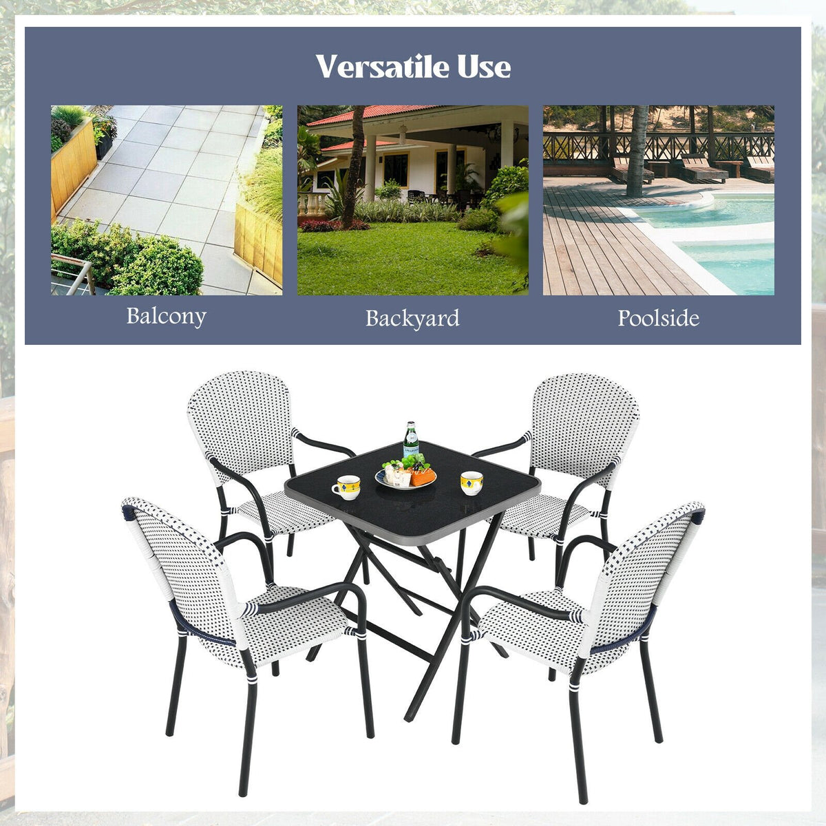 Set of 4 Patio Rattan Stackable Dining Chair with, Armrest for Garden-White view 8