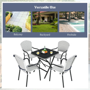 Set of 4 Patio Rattan Stackable Dining Chair with, Armrest for Garden-White view 8