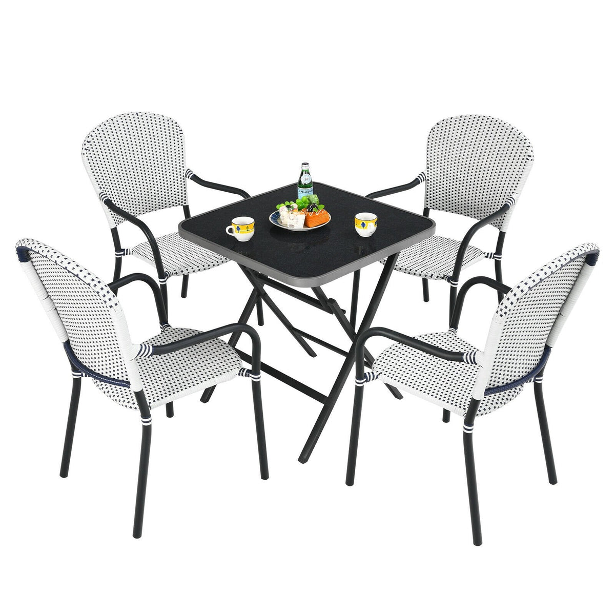 Set of 4 Patio Rattan Stackable Dining Chair with, Armrest for Garden-White view 9