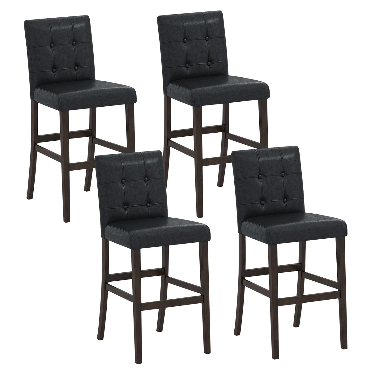 Set of 4 PVC Dining Leather Bar Stools with Solid Wood Legs-24 icnh