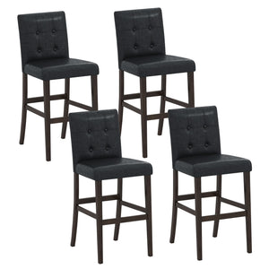 Set of 4 PVC Dining Leather Bar Stools with Solid Wood Legs-24 icnh