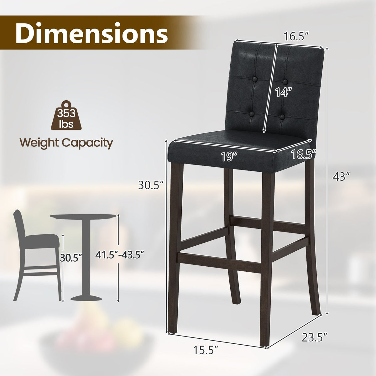 Set of 4 PVC Dining Leather Bar Stools with Solid Wood Legs-29 inch view 4