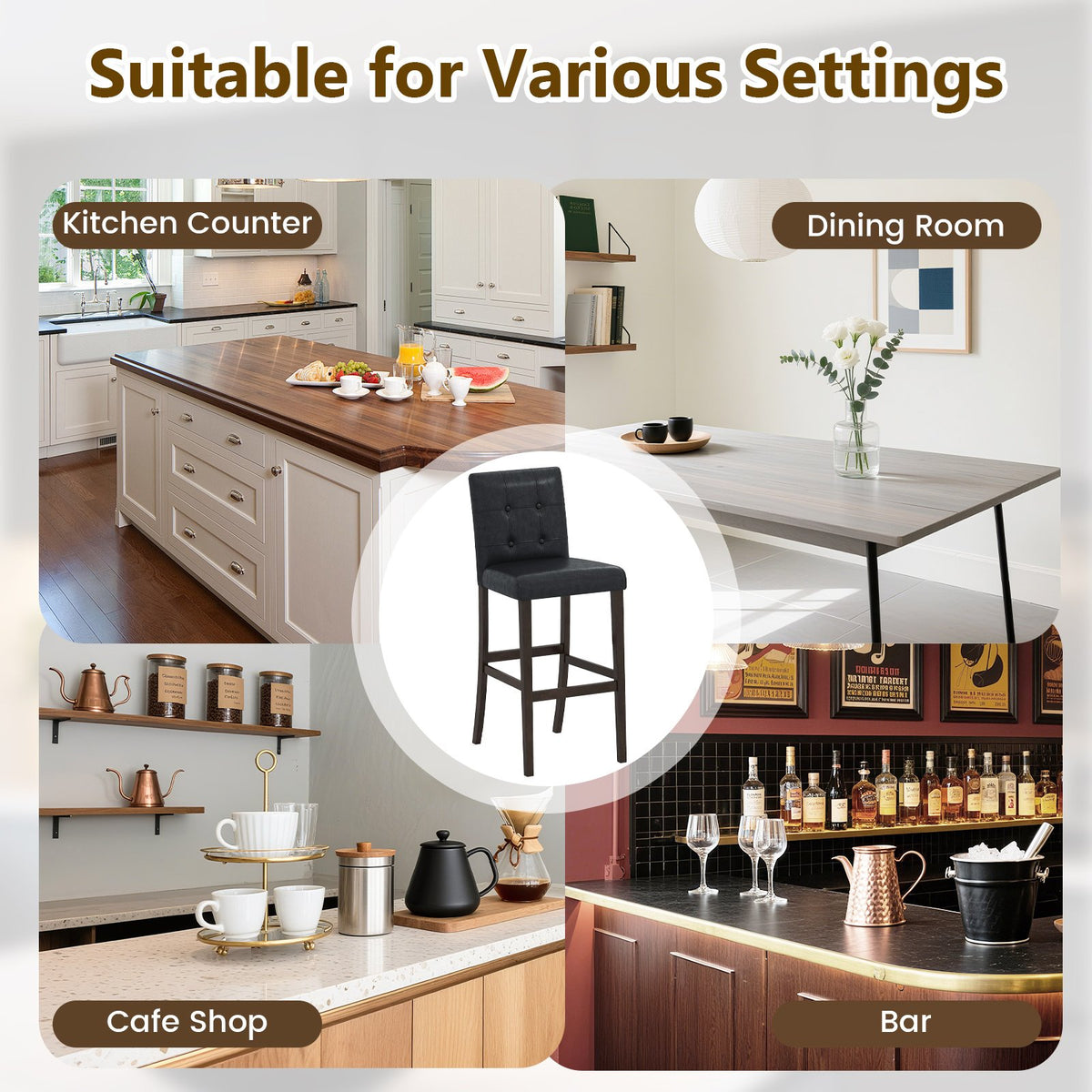Set of 4 PVC Dining Leather Bar Stools with Solid Wood Legs-29 inch view 8