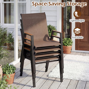 Set of 4 Stackable Patio Chairs with High Backs for Backyard 400 LBS-Brown view 6