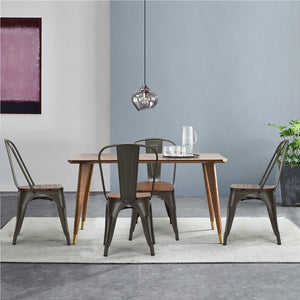 18 Inch Height Set of 4 Stackable Style Metal Wood Dining Chair-Dark Green view 2