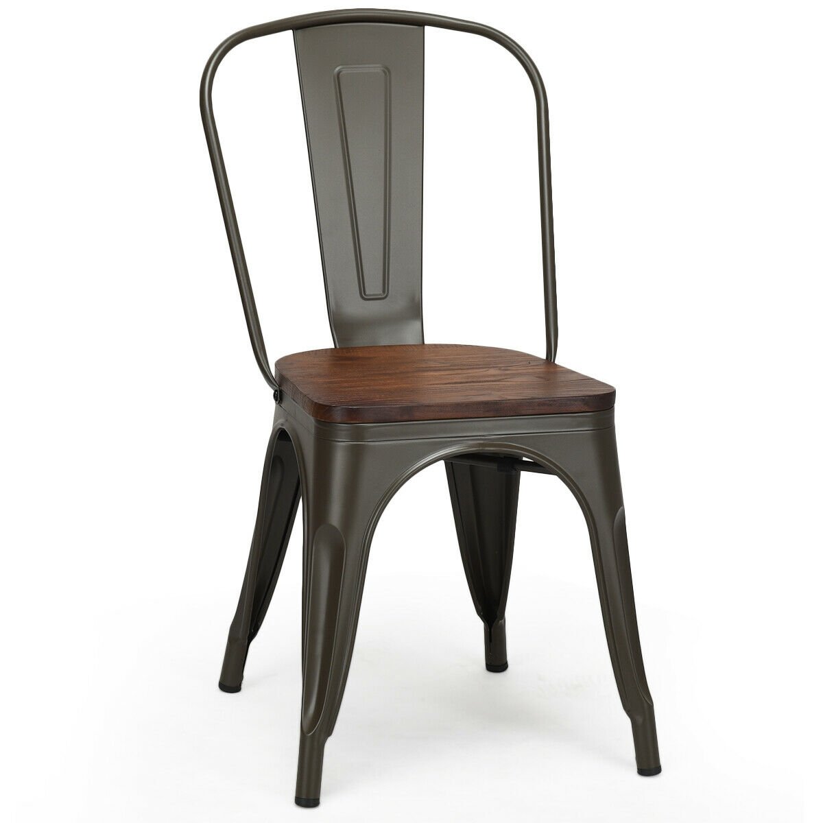 18 Inch Height Set of 4 Stackable Style Metal Wood Dining Chair-Dark Green view 3