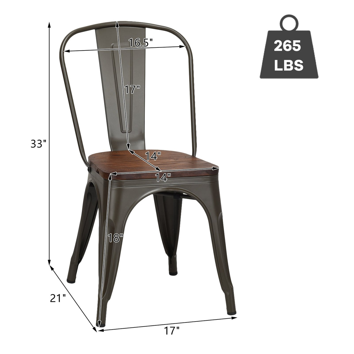 18 Inch Height Set of 4 Stackable Style Metal Wood Dining Chair-Dark Green view 4
