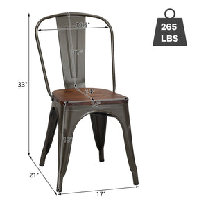 18 Inch Height Set of 4 Stackable Style Metal Wood Dining Chair-Dark Green view 4