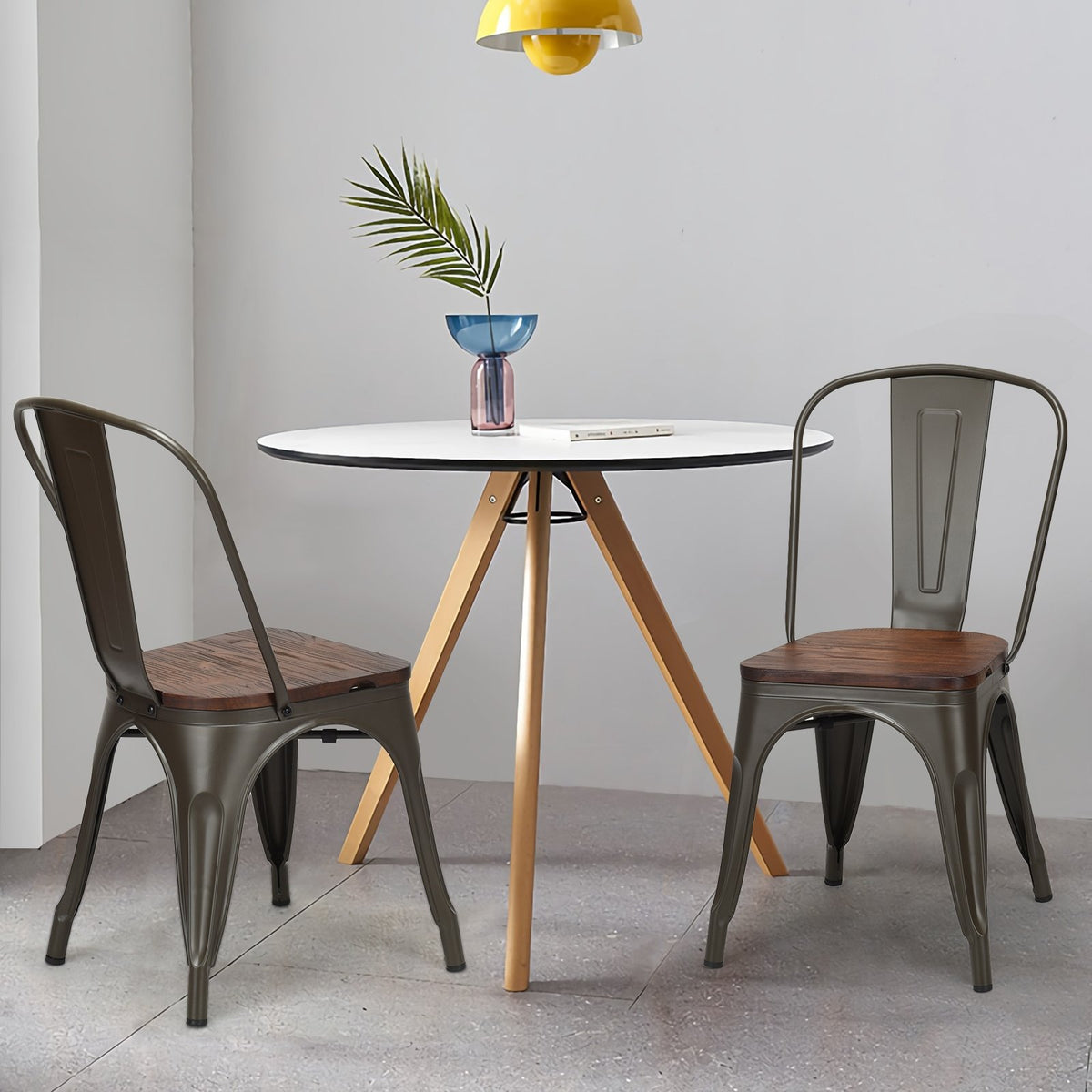 18 Inch Height Set of 4 Stackable Style Metal Wood Dining Chair-Dark Green view 9