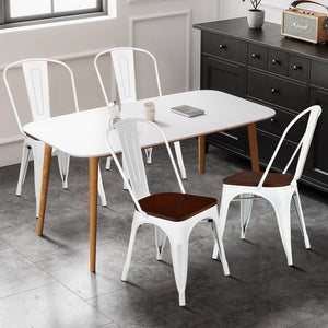 Set of 4 Tolix Style Metal Dining Wood Seat-White view 2